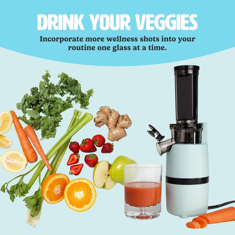 Tasty Slow Juicer, Compact Masticating Juicer with Pulp Separation, Maximum Juice Yield for Fresh, Nutrient-Rich Drinks, Easy Clean-Up & Compact Design, Aqua - Image 3